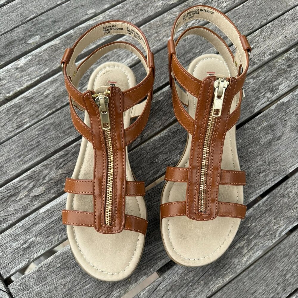 Rialto Gracia Open Toe Casual Strappy Sandals -Cognac / Camel Brown